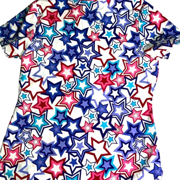 Scrubstar Women Fashion Collection V-Neck Mock Wrap Scrub Top Stars Small w/Tags - Picture 8 of 10